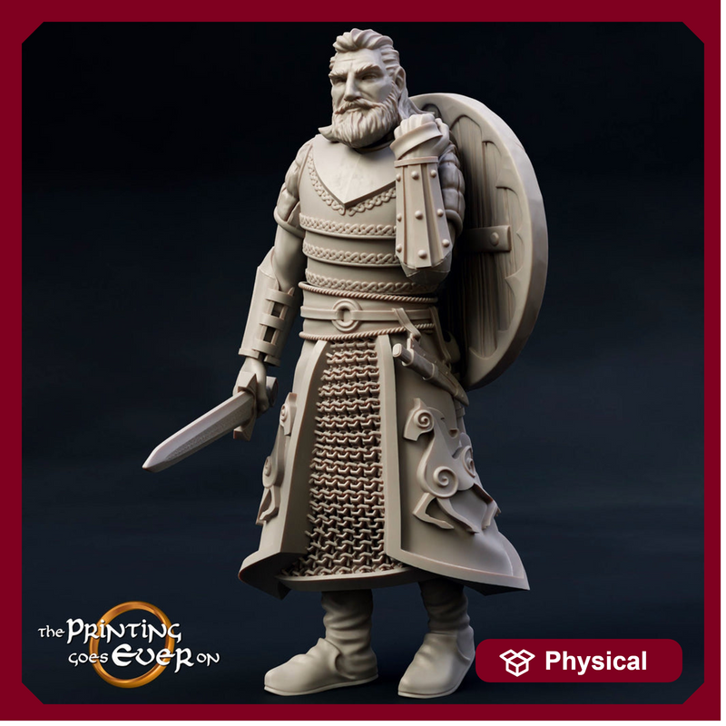Fighter Sword and Shield in Studded Chainmail | 28mm Scale | 32mm Scale | 75mm Scale Pathfinder Figure |DnD| miniature Figurine unpainted| - Only-Games