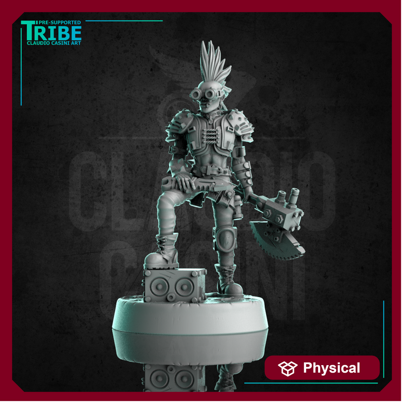 (0308) Male human post apocalyptic punk street warrior with axe