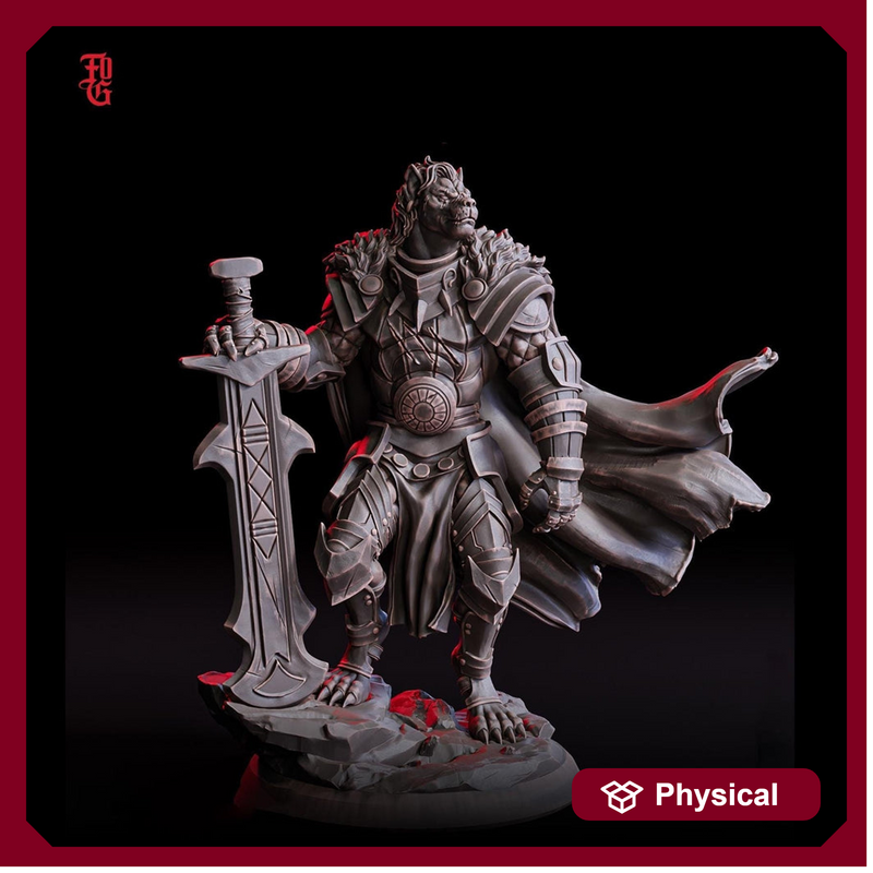 Leonin LionFolk Fighter in Armor | 28mm, 32mm, 54mm, 75mm Scales,100mm Tall | Dungeons and Dragons D&D 5e | Pathfinder| Daybreak Miniatures - Only-Games