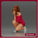 fashionable girl in beachwear is sitting and looking