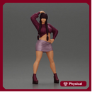 Woman in purple outfit striking a playful pose with braids and heels