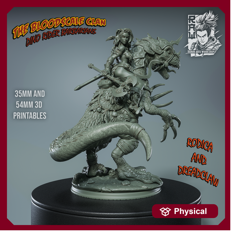 Rodica And Dreadclaw - Female Barbarian riding on therizinosaurus