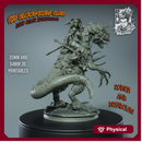 Rodica And Dreadclaw - Female Barbarian riding on therizinosaurus - 54mm