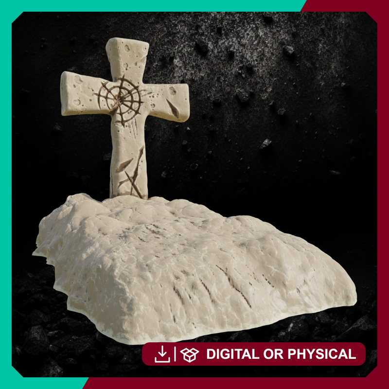 Tomb with Cross - Graveyard Terrain STL, DnD & Wargaming Scenery