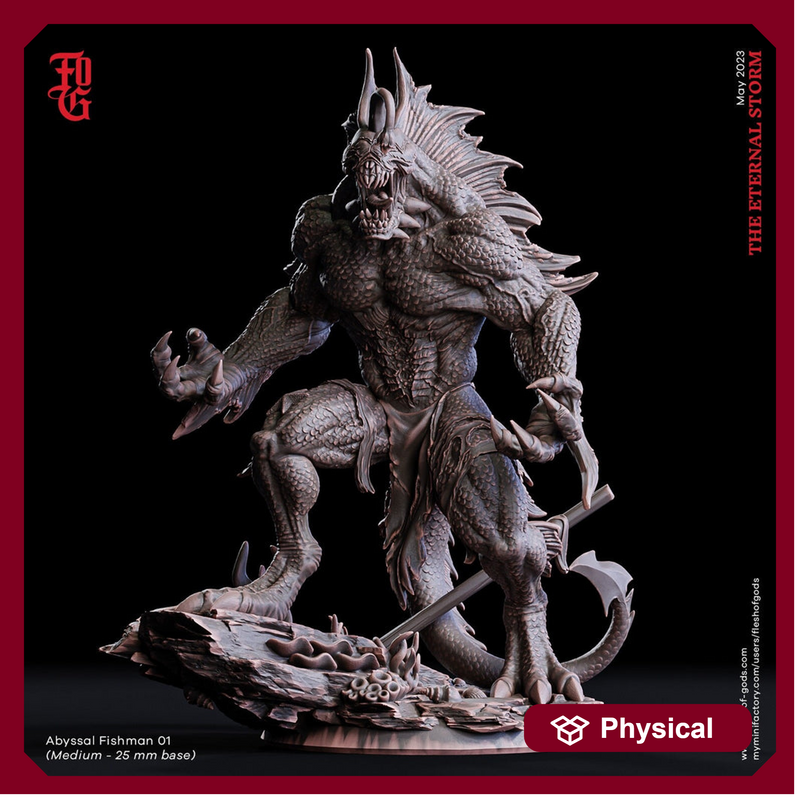 Sahuagin, Sea Devil humanoid | 28mm, 32mm,54mm,75mm,100mm Scales | Monster Mini Minis -D&D 5e Pathfinder Figurine | Flesh of Gods - Only-Games
