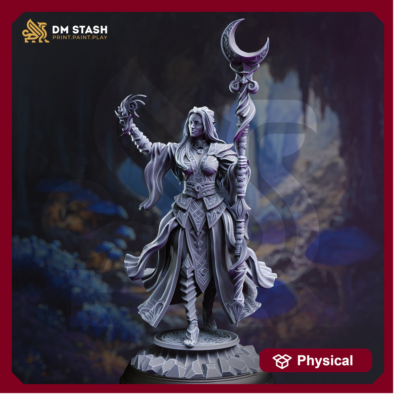 Dark Elf Female Cleric of Eilistraee, Wizard Miniature | 28mm, 32mm,54mm,75mm, 100mm Scales | Dungeons and Dragons Pathfinder | DM Stash - Only-Games