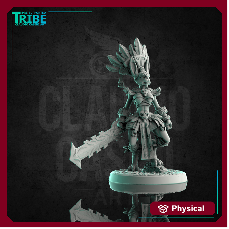 (0196) Female rabbitfolk warrior cleric maya inca with a big sword