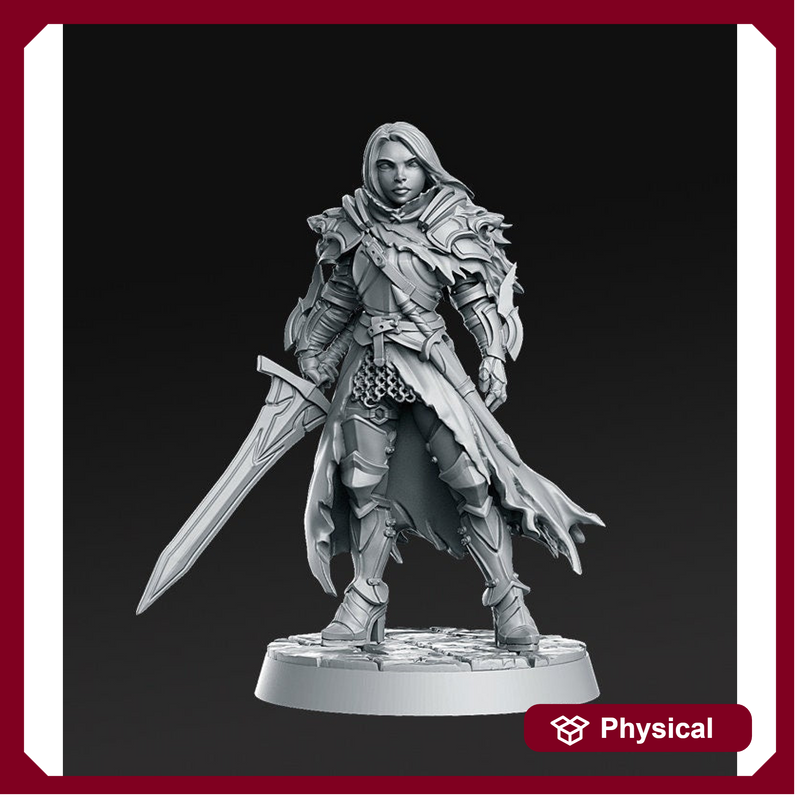 Female Paladin Fighter Platemail | 28mm,32mm,75mm Scale Dungeons and Dragons 5e Miniature Unpainted Figurine D&D Tabletop RPG Fantasy Gaming - Only-Games