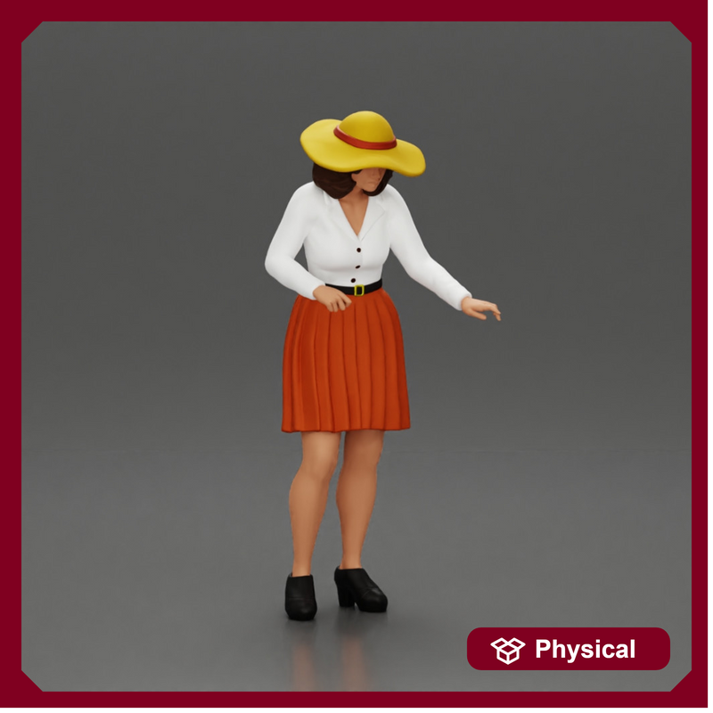 fashionable woman in hat and skirt is reaching for something - Only-Games