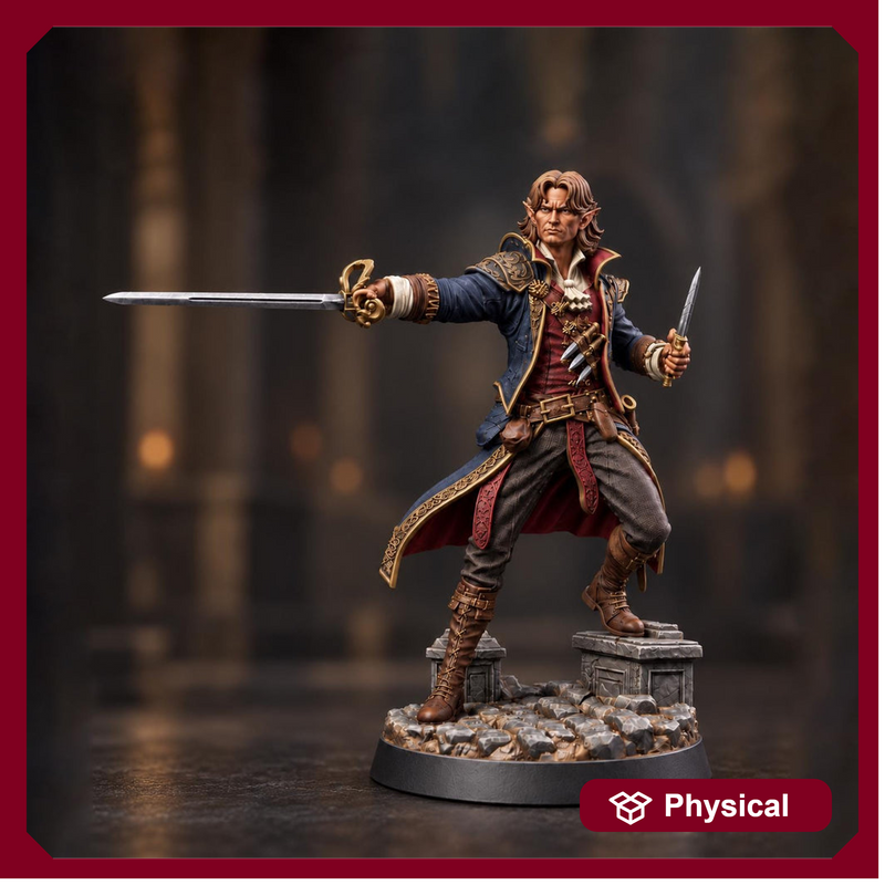 Half-Elf Swashbuckler Rogue Miniature | Tazeryn Sword & Dagger Duelist Fighter | UNPAINTED Resin DnD Pathfinder - Only-Games