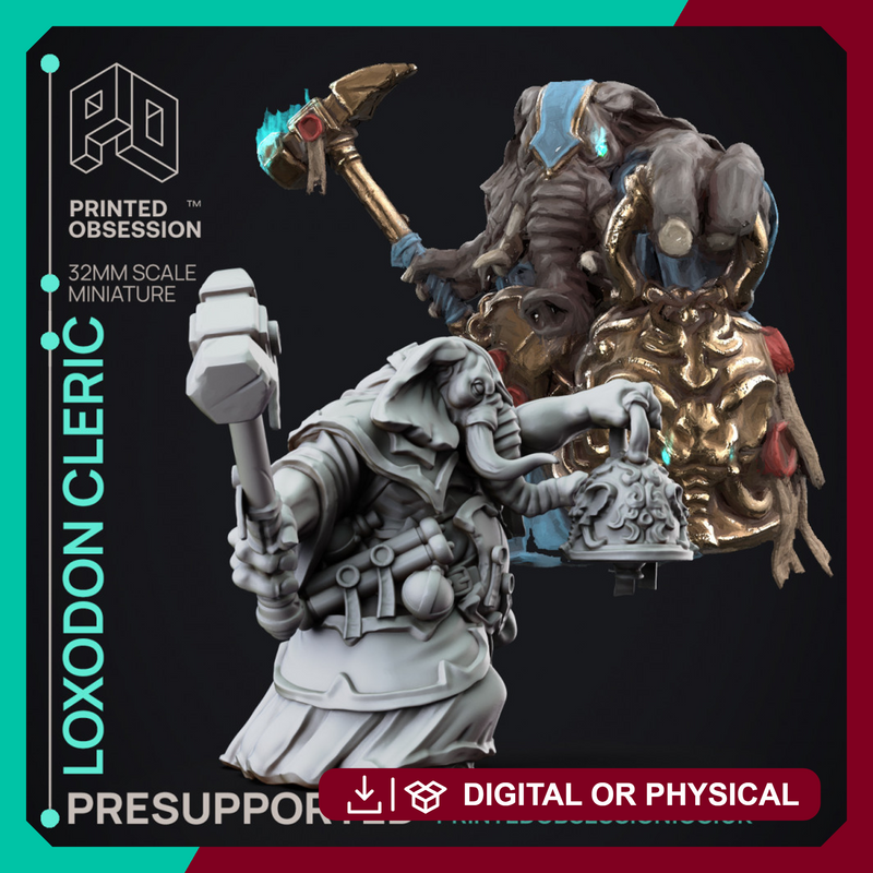Loxodon Cleric - Large NPC - PRESUPPORTED - 32mm Scale - Only-Games