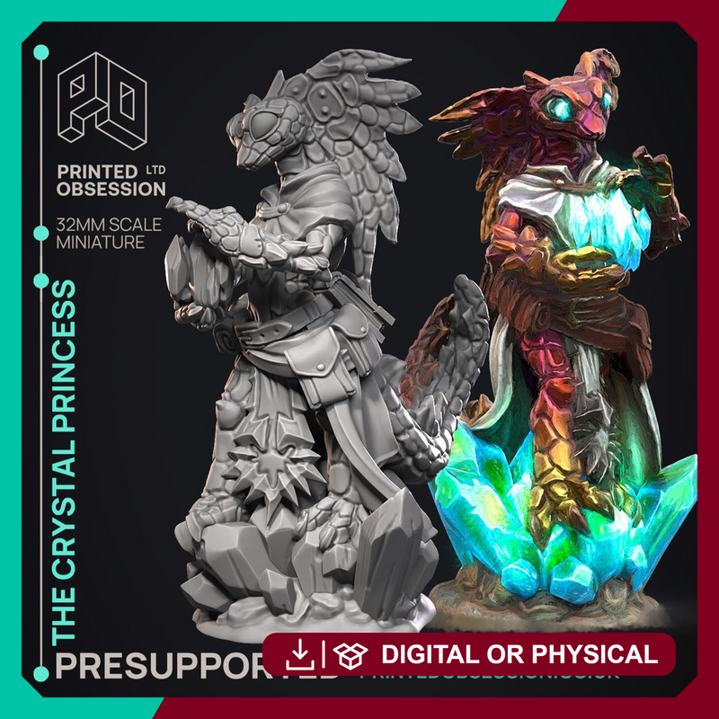 Princess of the Crystals - Geckold Royality - PRESUPPORTED - Illustrated and Stats - 32mm scale