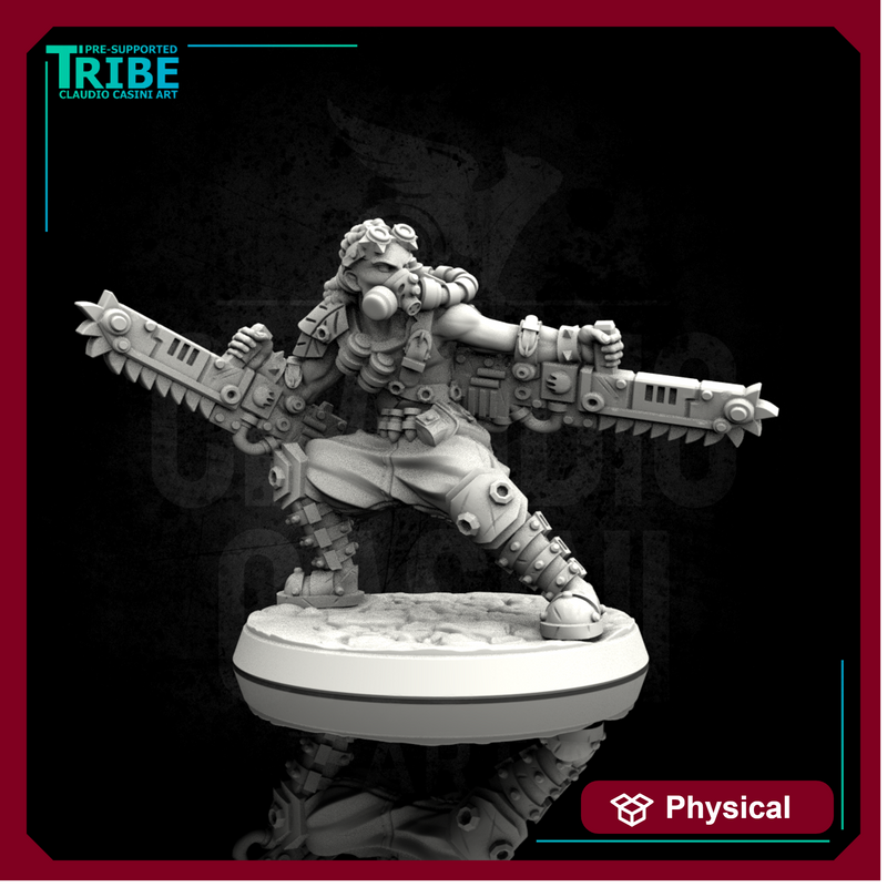 (0105) Male post-apocalyptic sci-fi warrior with chainsaws (0105) - Only-Games