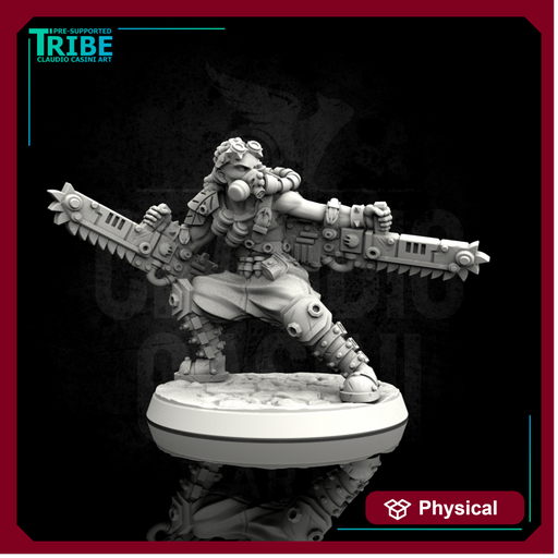 (0105) Male post-apocalyptic sci-fi warrior with chainsaws (0105) - Only-Games