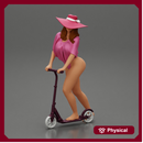 Sexy Woman Riding Electric Scooter on the beach Wearing onepice and hat
