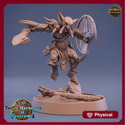 Goblin Tusked Sword & Shield Fighter | DnD Miniatures | Dungeons and Dragons | 28mm, 32mm, 75mm scale| Unpainted Figure| Daybreak Miniatures - Only-Games