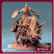 Orc Fighter on Giant Boar w/ Shield & Axe, Orc Chieftain | Dungeons and Dragons 5e  | 28mm,32mm, 54mm, 75mm Scale | Pathfinder | LOP - Only-Games