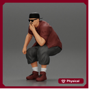 Fat Gangster in cap and sunglasses sitting and thinking