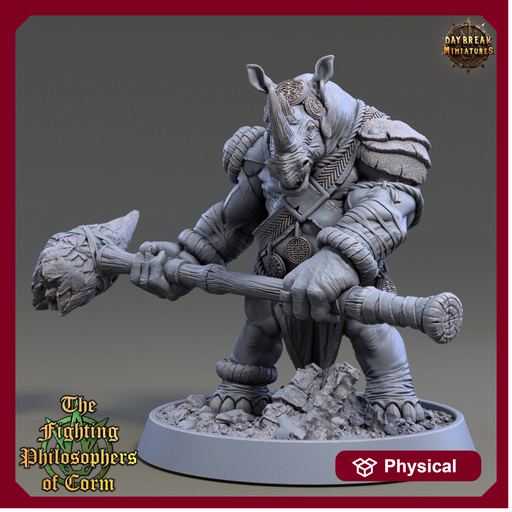 Rhinokin, Rhino-folk Warrior  Scales: 28mm, 32mm,54mm,75mm | D&D 5e Megaboss | Dungeons and Dragons | Pathfinder | Daybreak Miniatures - Only-Games