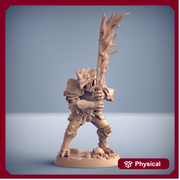 Dragonborn Paladin Fighter 2-handed Flaming Sword  | 28mm, 32mm, 54mm, 75mm Scale Resin Miniature | Dungeons and Dragons | Pathfinder | - Only-Games