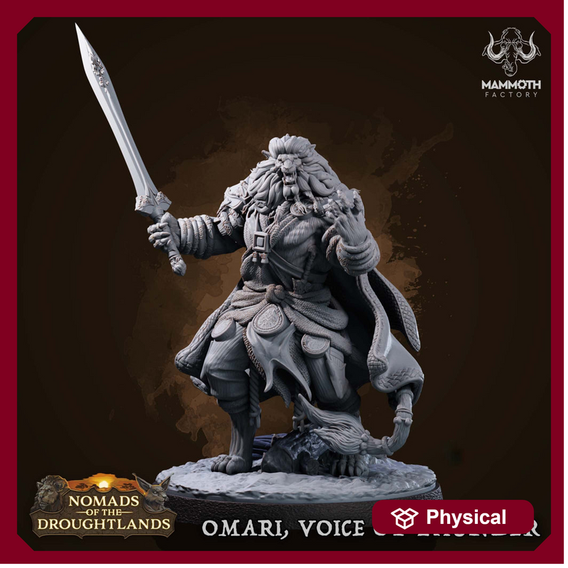 Leonin Lion Folk Barbarian, Fighter Unpainted | 28mm,32mm,54mm,75mm Scale | Resin | Dungeons and Dragons D&D 5e  | Pathfinder |Flesh of Gods - Only-Games