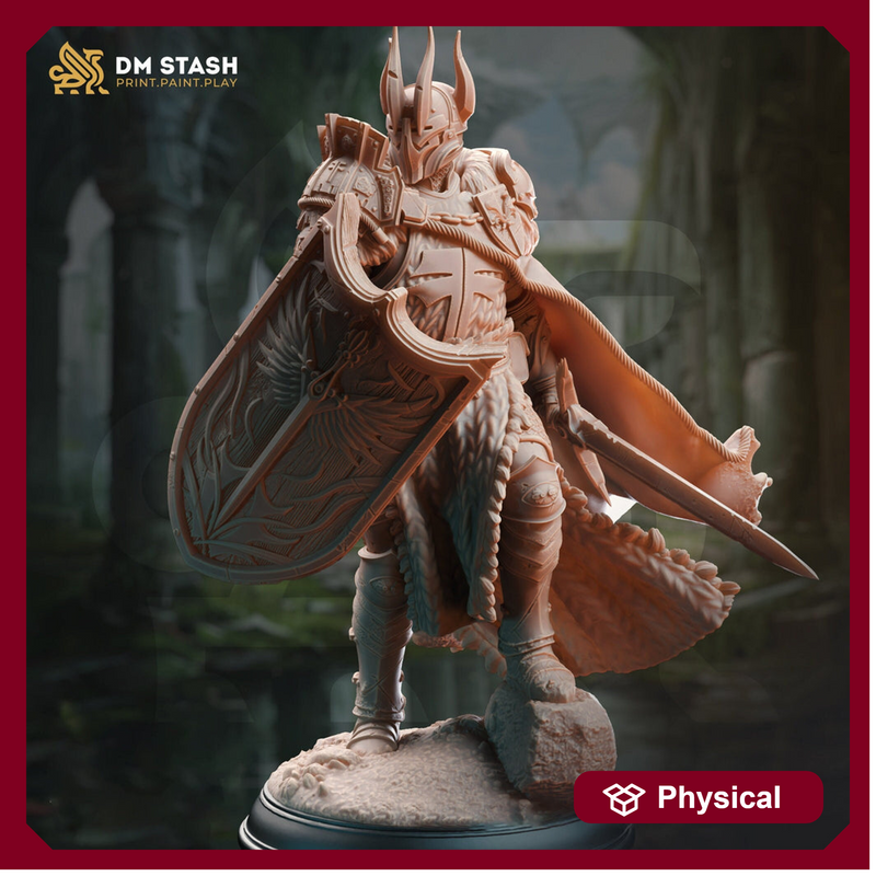 Human Paladin Fighter Sword & Shield | Miniature | 28mm, 32mm, 54mm,75mm, 100mm Scales | Pathfinder Figure | DnD | Figurine unpainted | - Only-Games