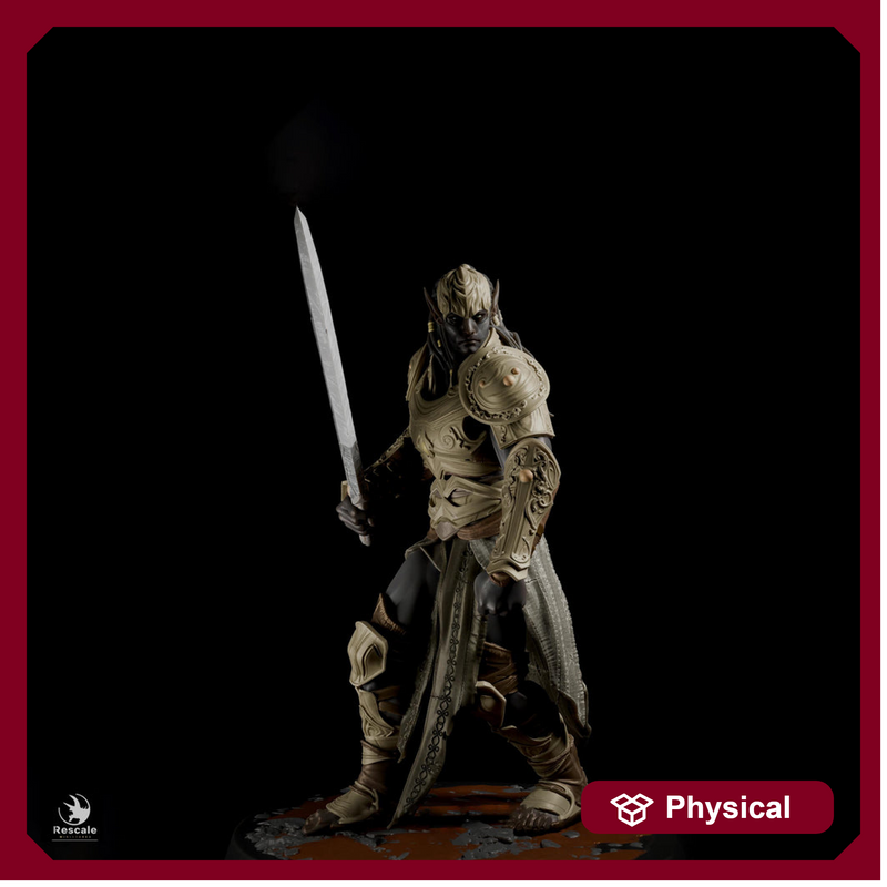 Dark Elf Fighter Miniature | Sword Warrior | Unpainted Resin 28mm 32mm 54mm 75mm 100mm - Only-Games