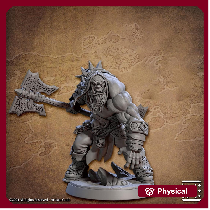 Orc Fighter Barbarian with Double Side Battle Axe DnD | 28mm, 32mm, 54mm, 75mm Scale Miniature | Dungeons and Dragons | Artisan Guild - Only-Games