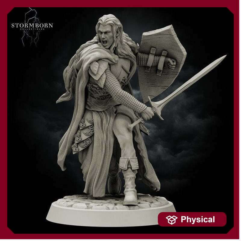 Elf Paladin with Sword and Shield and Elven Chainmail Armor PC NPC | 28mm,32mm,54mm, 75mm, 100mm Scales| Dungeons & Dragons| Pathfinder | - Only-Games