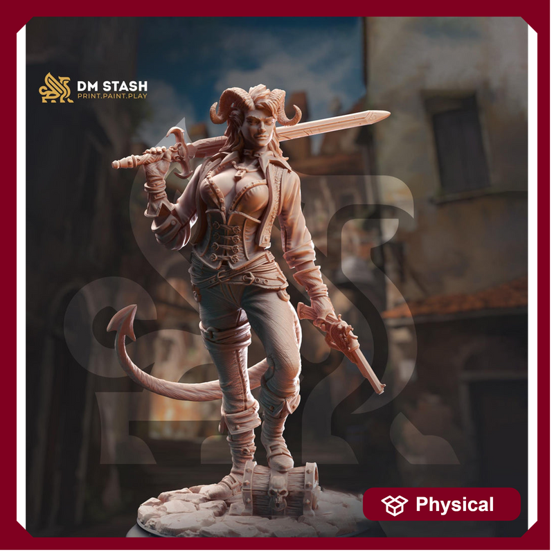 Female Tiefling, Rogue, Fighter Swashbuckler Gunslinger D&D | 28mm, 32mm,54mm,75mm,100mm Scales | Dungeons and Dragons Pathfinder | DM Stash - Only-Games