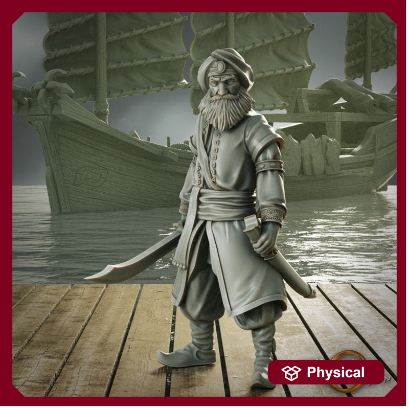 Swashbuckler Pirate Captain Fighter | Sea encounter | 28mm, 32mm,54mm,75mm,100mm Scales | Player Character Mini -D&D 5e Pathfinder Figurine - Only-Games