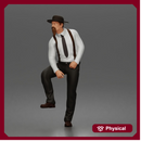 Confident Man Strutting In Long Sleeve Shirt Necktie Trousers Suspenders And Fedora