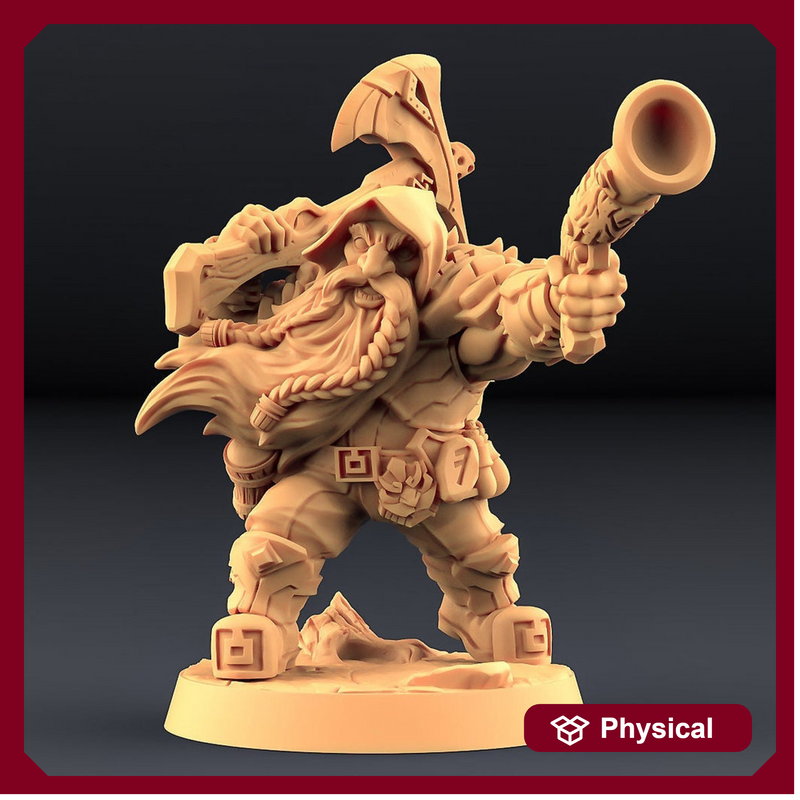 Dwarf Fighter Gunslinger Artificer | Dungeons and Dragons | 28mm,32mm Scales | 54mm, 75mm TALL| Pathfinder Mini for Painting | Artisan Guild - Only-Games