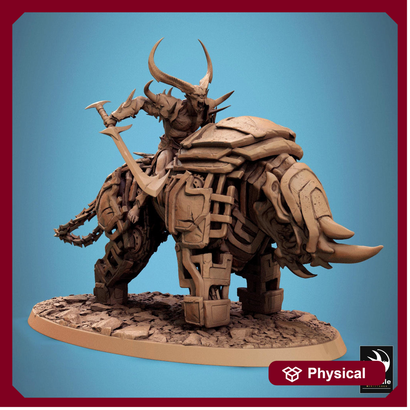 Daemon on Armored Muscular Beast Sword, Demon Devil Cavalry | Dungeons and Dragons 5e  | 28mm,32mm,54mm,75mm Scale | Pathfinder - Only-Games