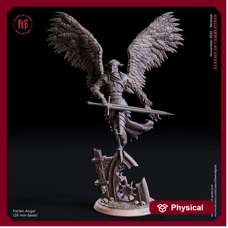Fallen Angel | 28mm, 32mm, 75mm Scales | Angel demon Miniature | Dungeons and Dragons Miniatures | Pathfinder Miniatures | Flesh of Gods - Only-Games