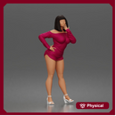 Surprised woman posing confidently in short dress and high heels