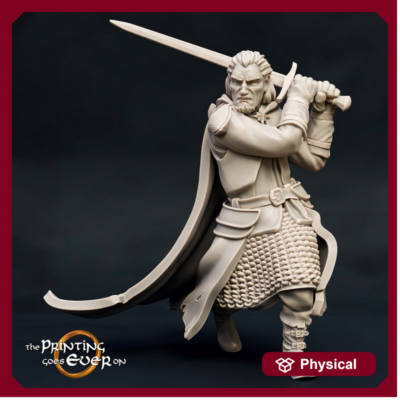 Human Ranger Fighter with Sword | Miniature | 28mm Scale | 32mm Scale | 75mm Scale |Pathfinder Figure | DnD | Figurine unpainted | - Only-Games