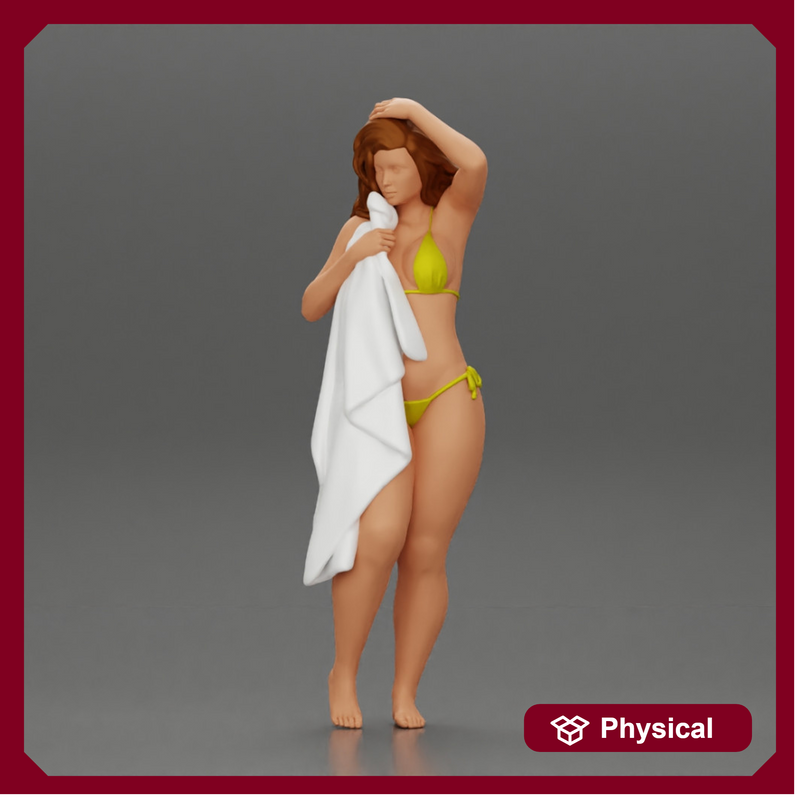 Sexy girl in bikini standing and covering her body by towel - Only-Games