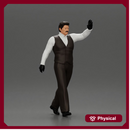 man in suit raising hand up walking
