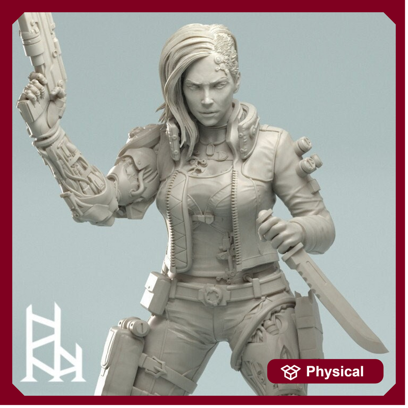 Female Cyberpunk Mercenary | 28mm, 32mm, 50mm, 75mm, 100mm | Sci-Fi miniatures | Fan Art | 3DArtguy - Only-Games