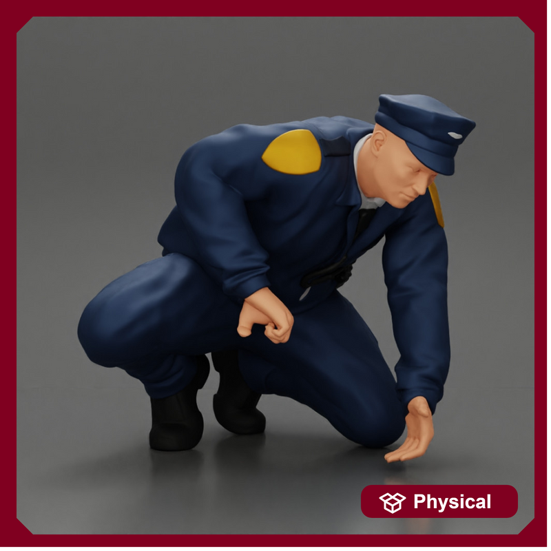 policeman officer sitting and puts handcuffs on a gangster