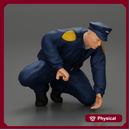policeman officer sitting and puts handcuffs on a gangster