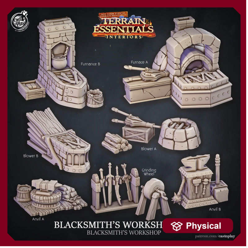 Blacksmith Workshop Set Scatter Props Terrain | Resin 28mm, 32mm Scales | Dungeons &  Dragons 5e Miniature | Pathfinder RPG Tabletop DnD - Only-Games