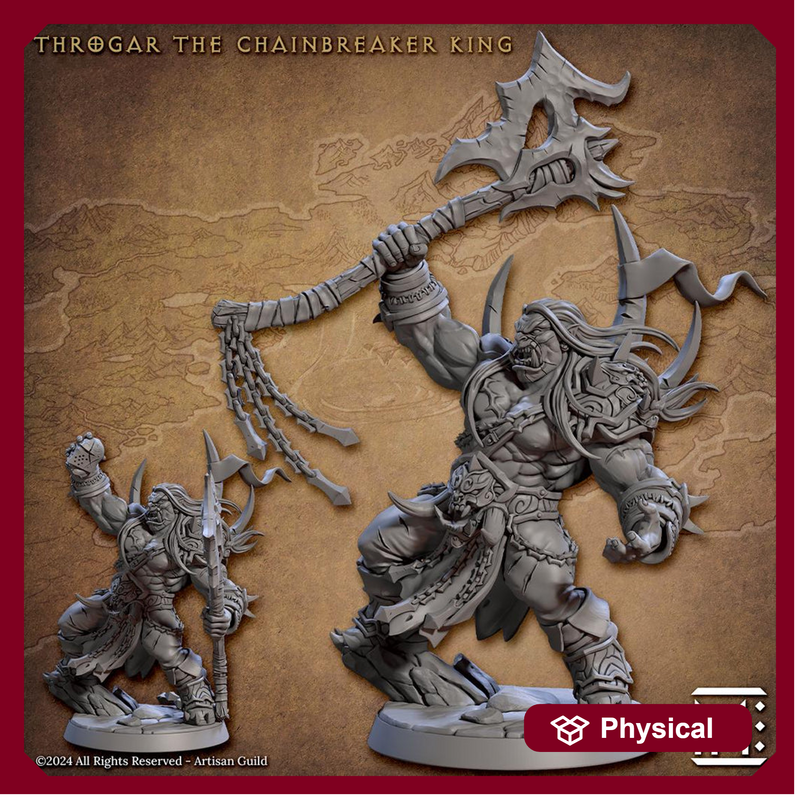 Orc Chief Fighter Barbarian with Battle Axe (2 options) DnD | 28mm, 32mm, 54mm, 75mm Scale Miniature | Dungeons and Dragons | Artisan Guild - Only-Games