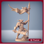 Dragonborn Paladin Fighter Banner and Flaming Sword  | 28mm, 32mm, 54mm, 75mm Scale Resin Miniature | Dungeons and Dragons | Pathfinder | - Only-Games