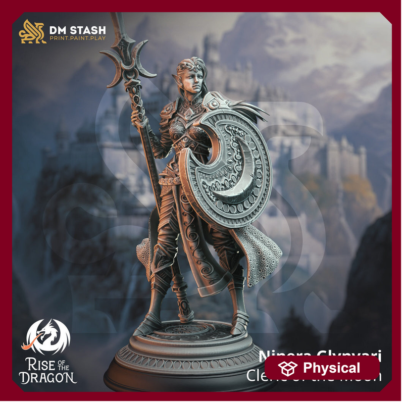 Elf Female Cleric Paladin Spear and Shield Miniature | 28mm, 32mm,54mm,75mm, 100mm Scales | Dungeons and Dragons Pathfinder | DM Stash - Only-Games