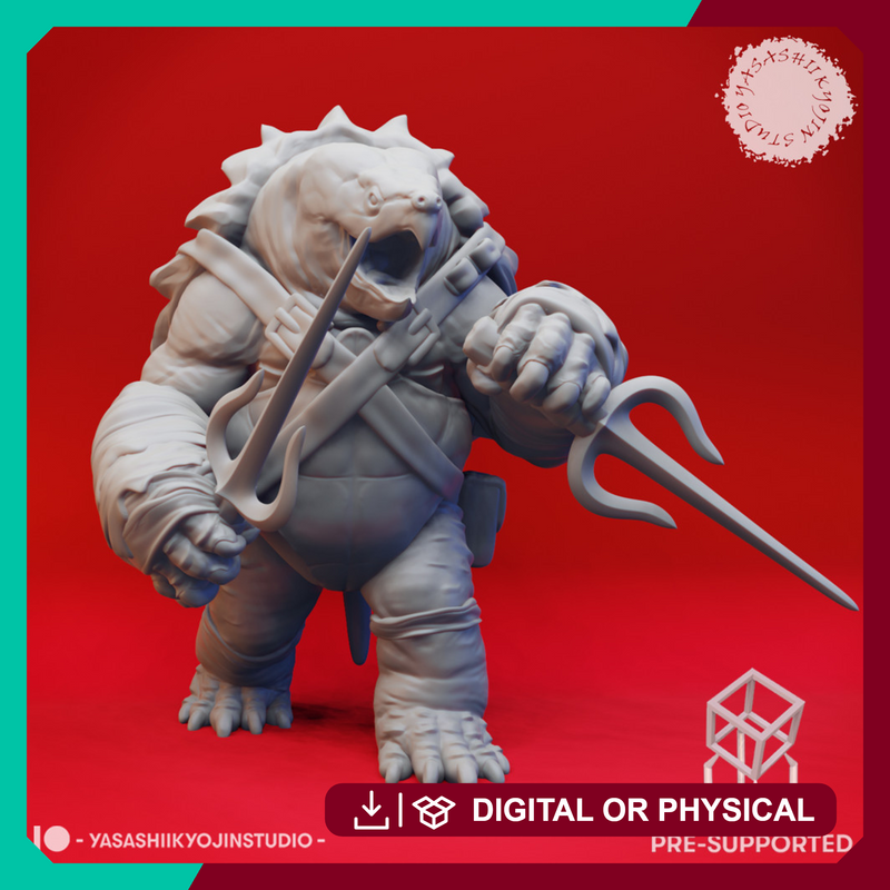 Dual Sai Tortle - Tabletop Miniatures (Pre-Supported)