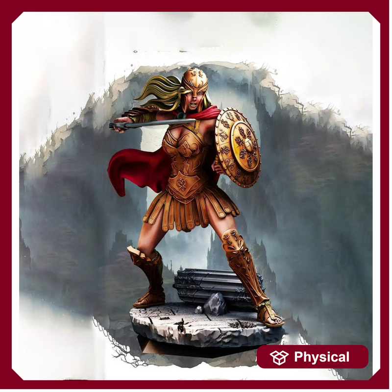 Female  Battlemaster Fighter, Sword and Shield  D&D 5e Mini | 28mm, 32mm,54mm,75mm,100mm Scales | Dungeons and Dragons Pathfinder | - Only-Games