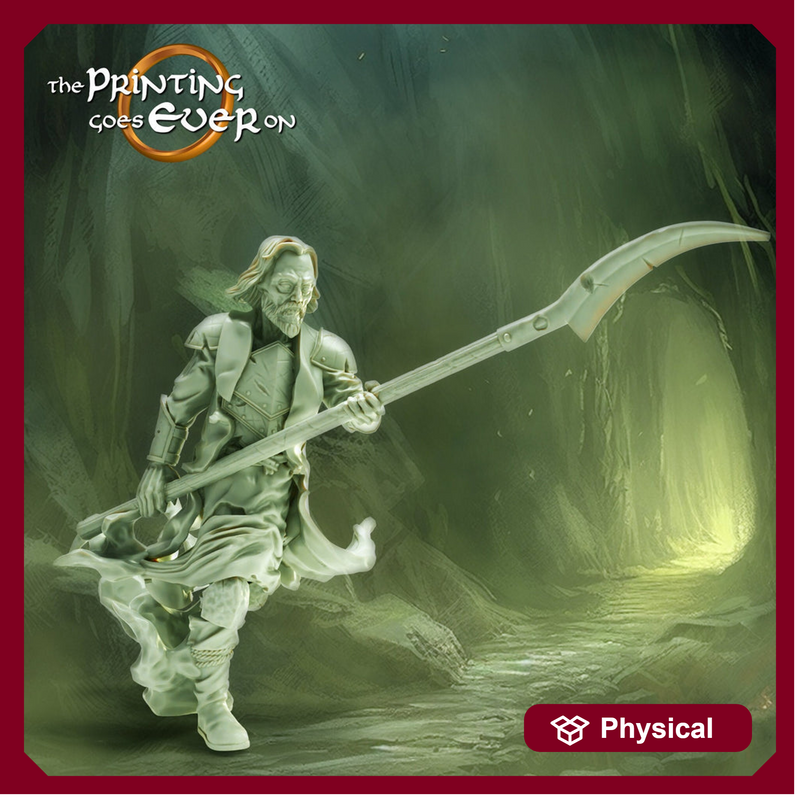 Undead Ghost Fighter with Polearm | Miniature | 28mm, 32mm, 75mm, 100mm Scales | Pathfinder Figure | D&D 5e | Figurine unpainted | - Only-Games