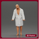 Man in White Robe Posing with Bare Feet and Open Hands